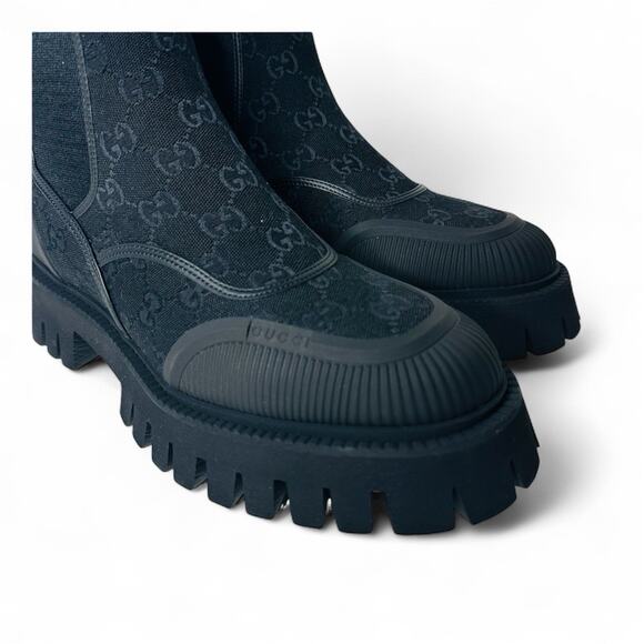 NIB Gucci GG Men's 8.5 US 9 Jacquard Canvas Ankle Chelsea Boots Black $1,150 - Picture 7 of 12